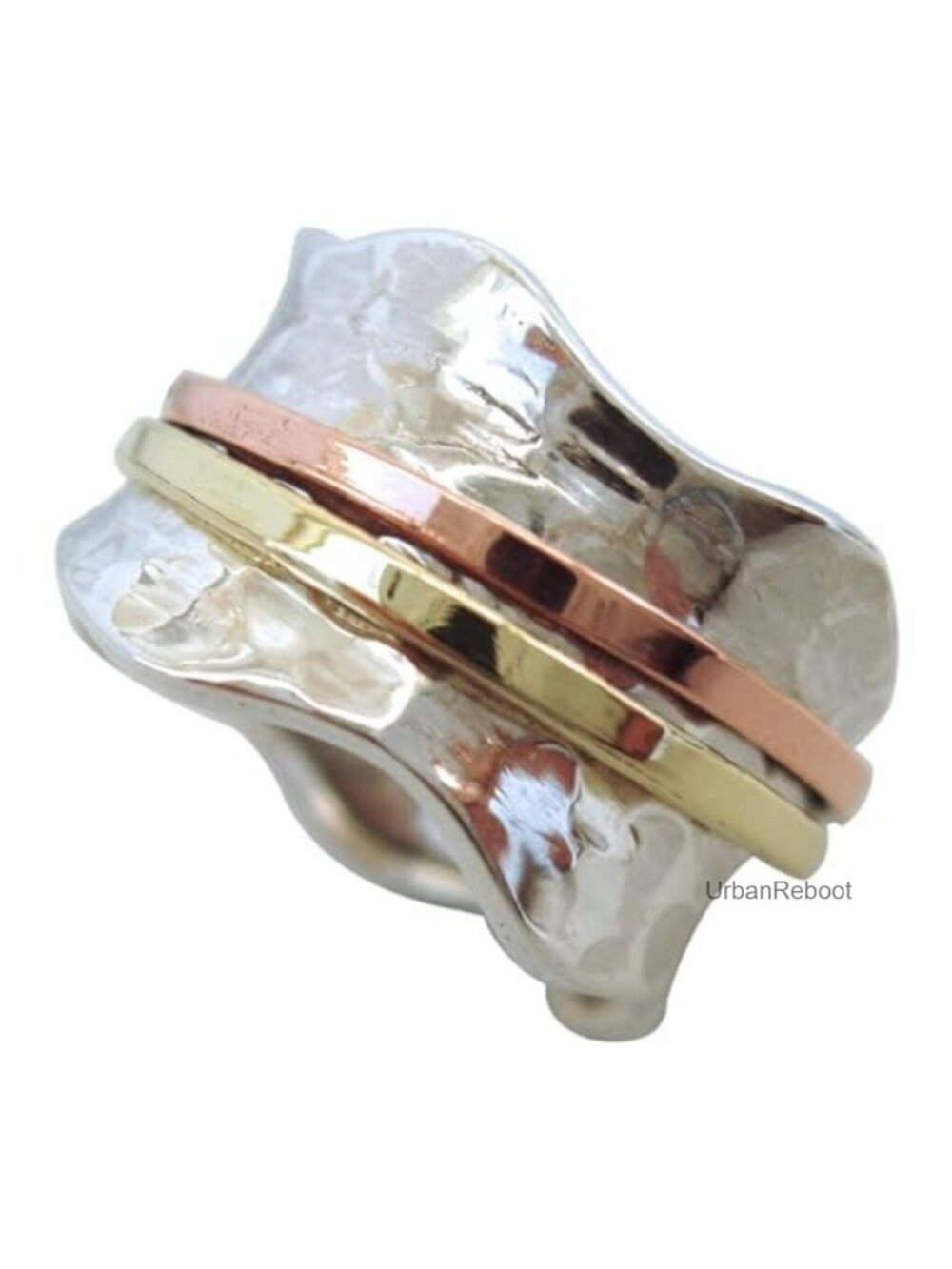 925 Sterling Silver Fidget Spinner Ring Hammered Base Anxiety Relief Meditation